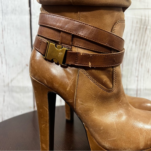 JESSICA SIMPSON faux leather Women's Tall Brown Platform Heeled Slouch Boots 7.5 - Picture 2 of 16